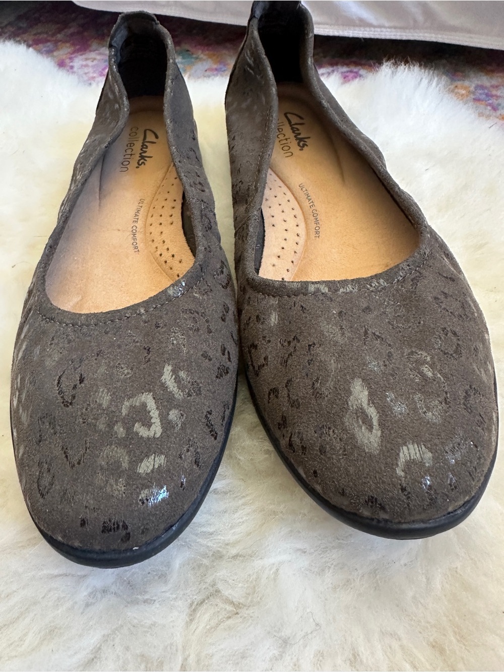 Clarks Jenette Ease Flats Green Animal Print Ballet Slip On Comfort Shoes Size 7 - Picture 4 of 8